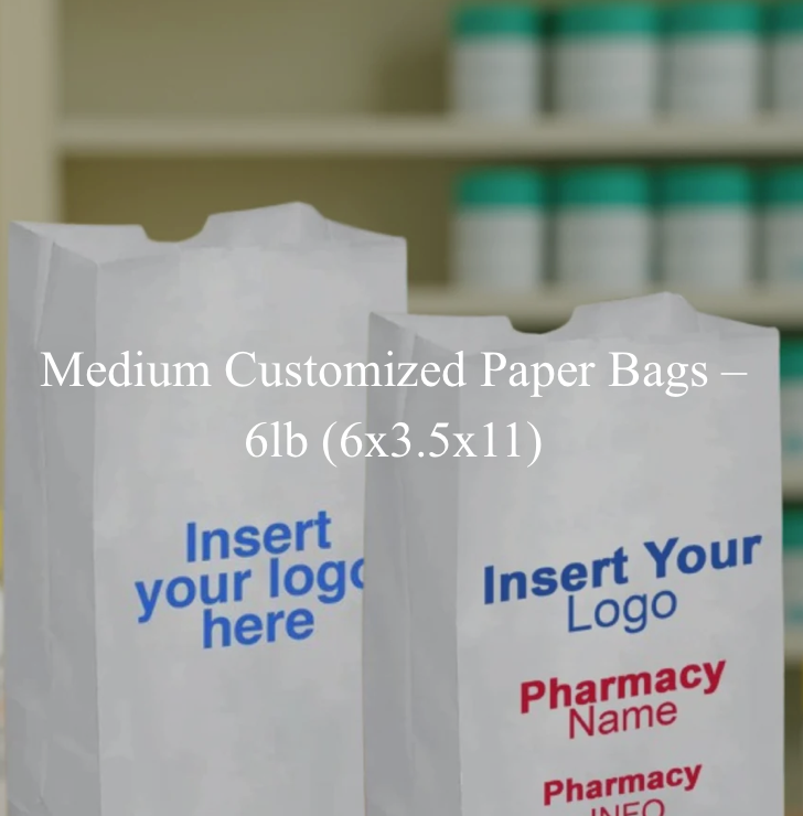 Medium Customized Paper Bags – 6lb (6x3.5x11)
